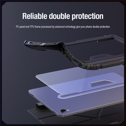 NILLKIN Bumper Leather Case Pro for Samsung Galaxy Tab S10 FE / S9 Slide Camera Lid Origami Stand Tablet Cover Auto Wake  /  Sleep