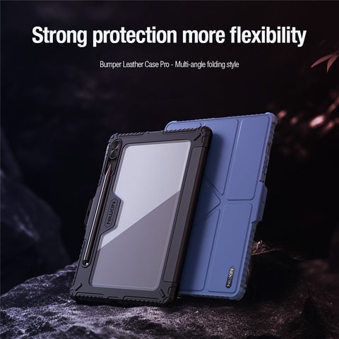 NILLKIN Bumper Leather Case Pro for Samsung Galaxy Tab S10 FE / S9 Slide Camera Lid Origami Stand Tablet Cover Auto Wake  /  Sleep