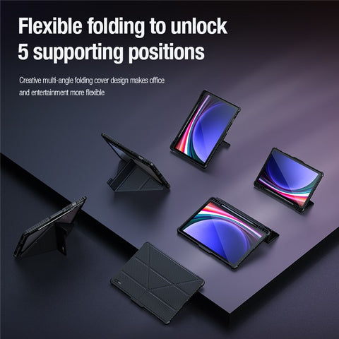 NILLKIN Bumper Leather Case Pro for Samsung Galaxy Tab S10 FE / S9 Slide Camera Lid Origami Stand Tablet Cover Auto Wake  /  Sleep