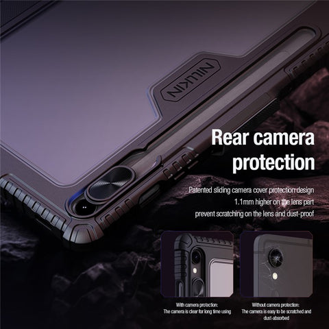 NILLKIN Bumper Leather Case Pro for Samsung Galaxy Tab S10 FE / S9 Slide Camera Lid Origami Stand Tablet Cover Auto Wake  /  Sleep