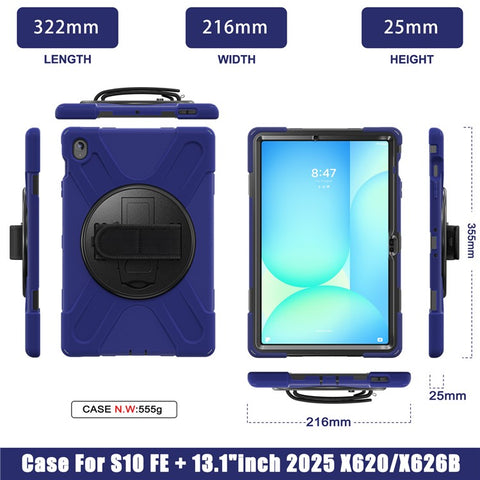 For Samsung Galaxy Tab S10 FE+ SM-X620 /  SM-X626B Case Rotary Kickstand PC+Silicone Hand Strap Tablet Cover