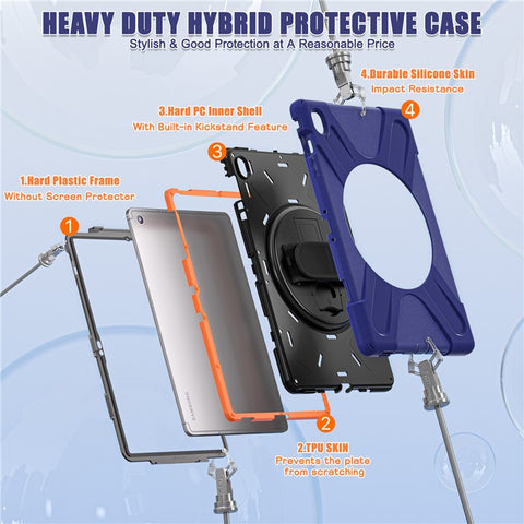 For Samsung Galaxy Tab S10 FE+ SM-X620  /  SM-X626B Kickstand Case TPU PC Silicone Tablet Cover with Shoulder Strap
