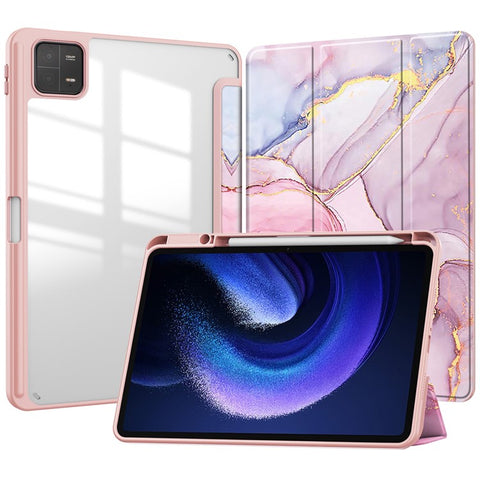 For Xiaomi Pad 6 Pro  /  Pad 6 Tablet Case Tri-Fold Stand Pattern Printing Clear Acrylic Leather Cover