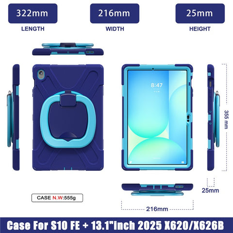 Tablet Case for Samsung Galaxy Tab S10 FE+ SM-X620 / SM-X626B TPU + PC + Silicone Cover Kickstand Handle Grip