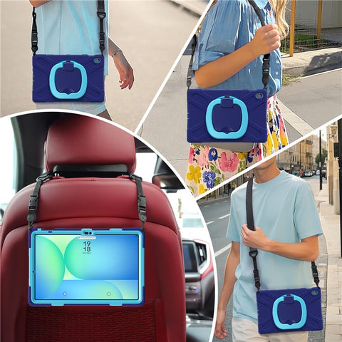 Tablet Case with Shoulder Strap for Samsung Galaxy Tab S10 FE+ SM-X620 / SM-X626B TPU + PC + Silicone Kickstand Cover