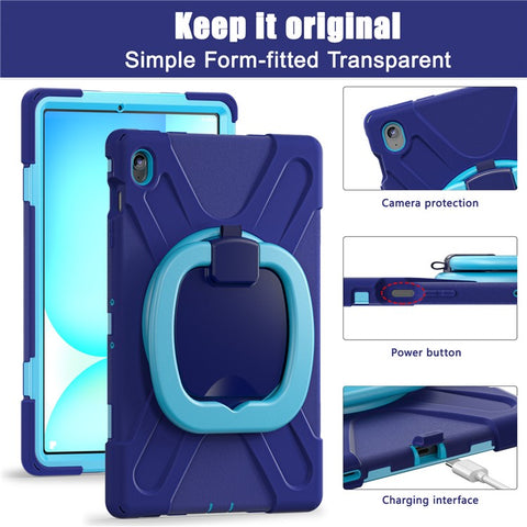 Tablet Case with Shoulder Strap for Samsung Galaxy Tab S10 FE+ SM-X620 / SM-X626B TPU + PC + Silicone Kickstand Cover