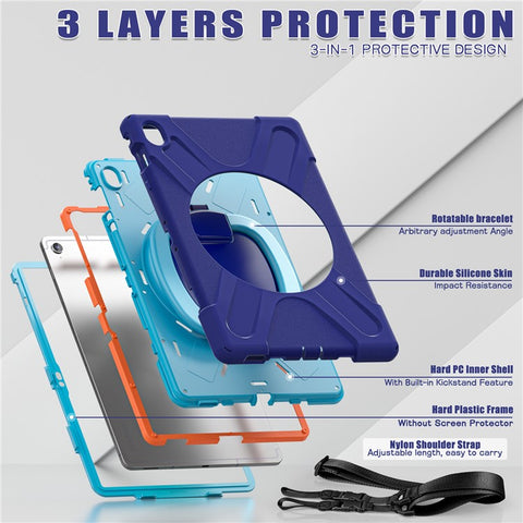 Tablet Case with Shoulder Strap for Samsung Galaxy Tab S10 FE+ SM-X620 / SM-X626B TPU + PC + Silicone Kickstand Cover