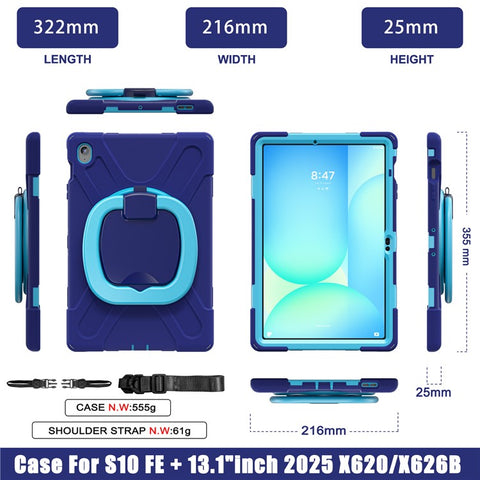 Tablet Case with Shoulder Strap for Samsung Galaxy Tab S10 FE+ SM-X620 / SM-X626B TPU + PC + Silicone Kickstand Cover