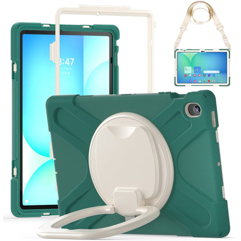 Tablet Case with Shoulder Strap for Samsung Galaxy Tab S10 FE+ SM-X620 / SM-X626B TPU + PC + Silicone Kickstand Cover