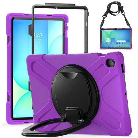 Tablet Case with Shoulder Strap for Samsung Galaxy Tab S10 FE+ SM-X620 / SM-X626B TPU + PC + Silicone Kickstand Cover
