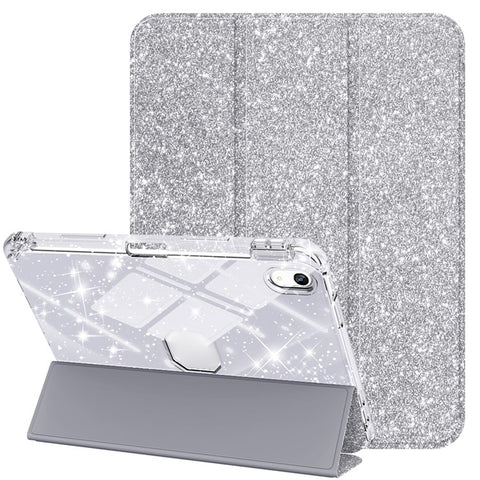 For iPad (2025) / iPad 10.9 (2022) Case with Pencil Slot Tri-Fold Stand Glitter Protective Tablet Cover Support Auto Wake / Sleep