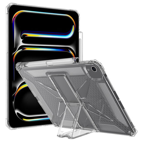 For iPad Air 13 (2026) / (2025) / (2024) Clear Case Kickstand Shockproof TPU + PC Tablet Cover with Pen Slot