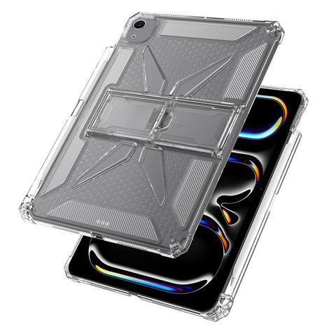 For iPad Air 13 (2026) / (2025) / (2024) Clear Case Kickstand Shockproof TPU + PC Tablet Cover with Pen Slot