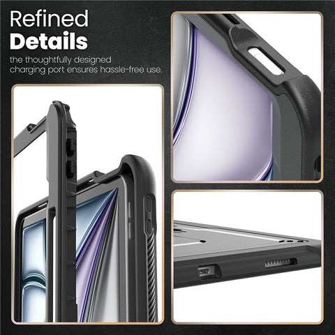 For iPad Air 13 (2026) / (2025) / (2024) Case PC + TPE Tablet Cover with Hidden Zinc Alloy Kickstand