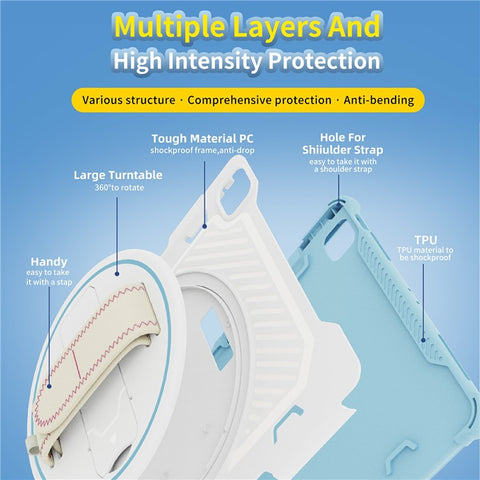 For iPad Air 13 (2026) / (2025) / (2024) Case Kickstand PC + TPU Shockproof Tablet Cover With Hand Strap / Pen Slot