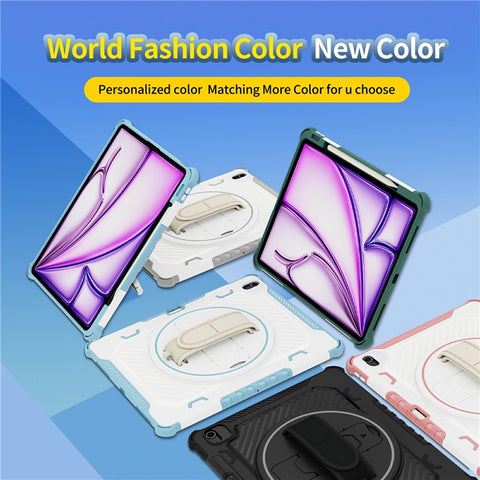 For iPad Air 13 (2026) / (2025) / (2024) Case Kickstand PC + TPU Shockproof Tablet Cover With Hand Strap / Pen Slot