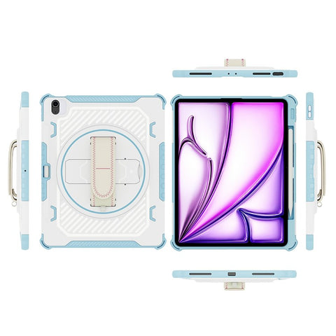For iPad Air 13 (2026) / (2025) / (2024) Case Kickstand PC + TPU Shockproof Tablet Cover With Hand Strap / Pen Slot