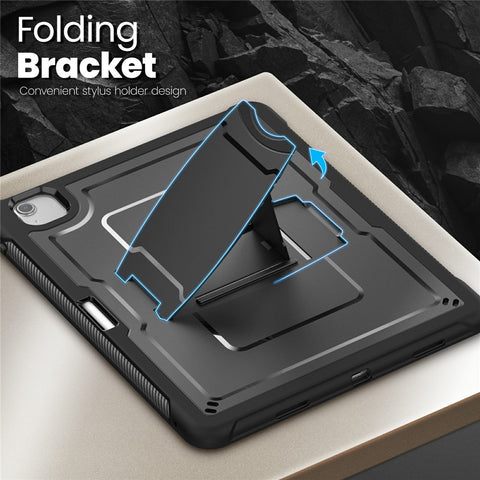 For iPad Air 13 (2026) / (2025) / (2024) Case Hidden Zinc Alloy Kickstand PC + TPE Tablet Cover with Shoulder Strap
