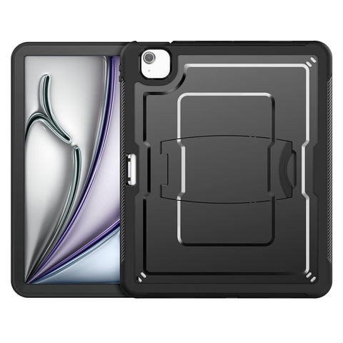For iPad Air 13 (2026) / (2025) / (2024) Case Hidden Zinc Alloy Kickstand PC + TPE Tablet Cover with Shoulder Strap