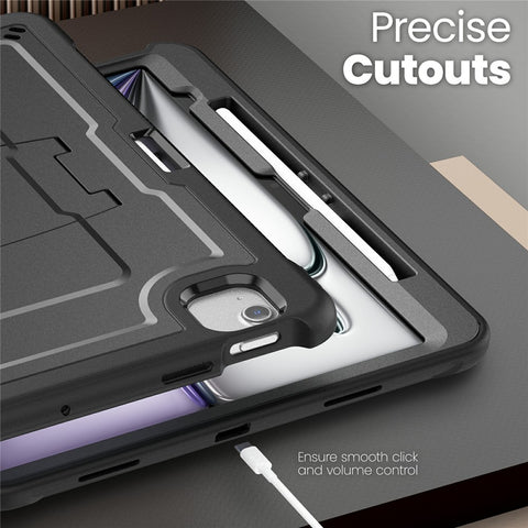 For iPad Air 13 (2026) / (2025) / (2024) Case Hidden Zinc Alloy Kickstand PC + TPE Tablet Cover with Shoulder Strap