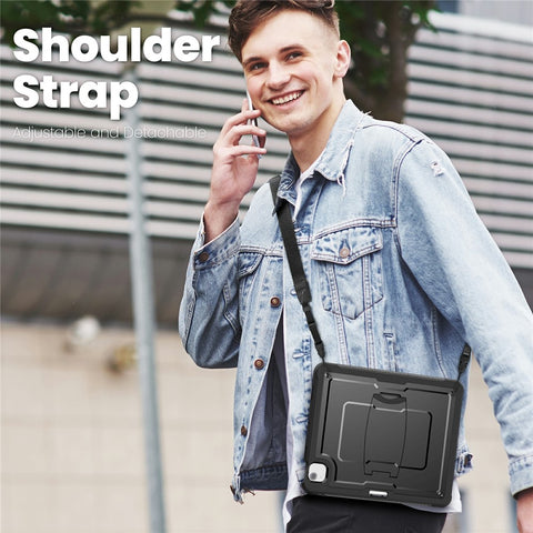 For iPad Air 13 (2026) / (2025) / (2024) Case Hidden Zinc Alloy Kickstand PC + TPE Tablet Cover with Shoulder Strap