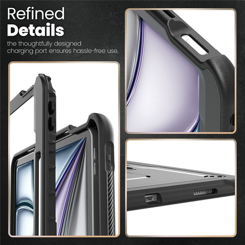 For iPad Air 13 (2026) / (2025) / (2024) Case Hidden Zinc Alloy Kickstand PC + TPE Tablet Cover with Shoulder Strap