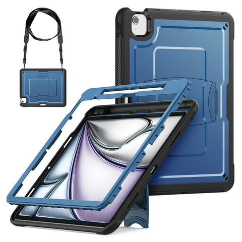 For iPad Air 13 (2026) / (2025) / (2024) Case Hidden Zinc Alloy Kickstand PC + TPE Tablet Cover with Shoulder Strap