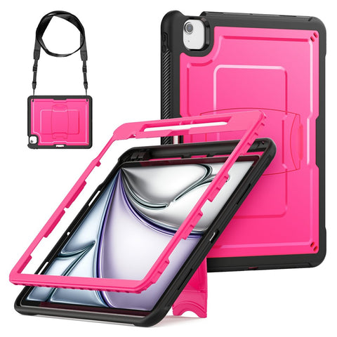 For iPad Air 13 (2026) / (2025) / (2024) Case Hidden Zinc Alloy Kickstand PC + TPE Tablet Cover with Shoulder Strap