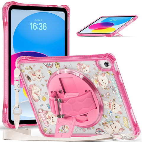 For iPad (2025)  /  10.9 (2022) Case Kickstand Hand Strap Imprint PC TPU Acrylic Cover with Shoulder Strap