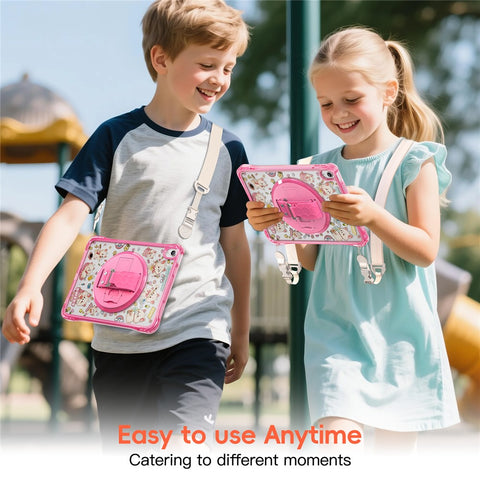 For iPad (2025)  /  10.9 (2022) Case Kickstand Hand Strap Imprint PC TPU Acrylic Cover with Shoulder Strap