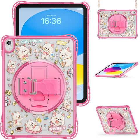For iPad (2025)  /  10.9 (2022) Case Kickstand Hand Strap Imprint PC TPU Acrylic Cover with Shoulder Strap