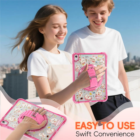 For iPad (2025)  /  10.9 (2022) Case Kickstand Hand Strap Imprint PC TPU Acrylic Cover with Shoulder Strap