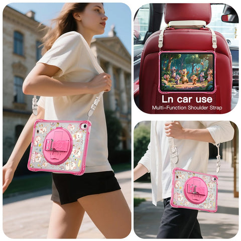 For iPad (2025)  /  10.9 (2022) Case Kickstand Hand Strap Imprint PC TPU Acrylic Cover with Shoulder Strap