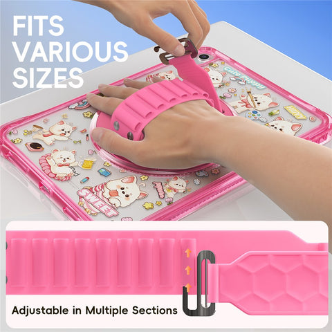 For iPad (2025)  /  10.9 (2022) Case Kickstand Hand Strap Imprint PC TPU Acrylic Cover with Shoulder Strap