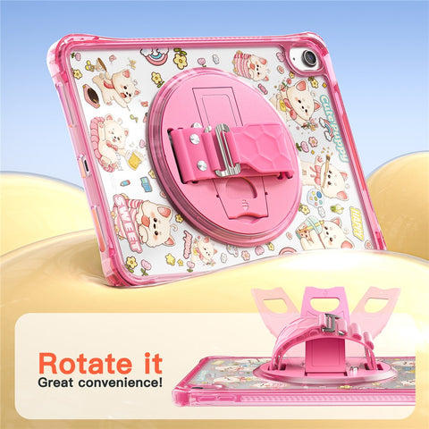 For iPad (2025)  /  10.9 (2022) Case Kickstand Hand Strap Imprint PC TPU Acrylic Cover with Shoulder Strap