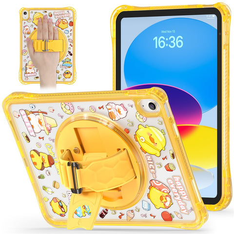 For iPad (2025)  /  10.9 (2022) Case Kickstand Hand Strap Imprint PC + TPU + Acrylic Tablet Cover