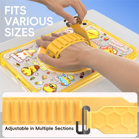 For iPad (2025)  /  10.9 (2022) Case Kickstand Hand Strap Imprint PC + TPU + Acrylic Tablet Cover