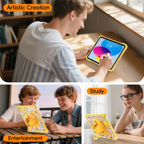For iPad (2025)  /  10.9 (2022) Case Kickstand Hand Strap Imprint PC + TPU + Acrylic Tablet Cover