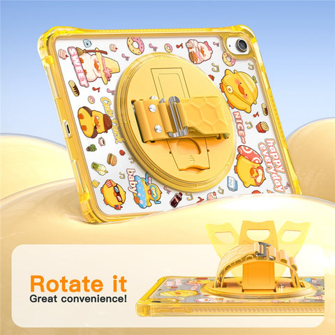 For iPad (2025)  /  10.9 (2022) Case Kickstand Hand Strap Imprint PC + TPU + Acrylic Tablet Cover