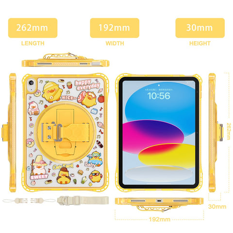 For iPad (2025)  /  10.9 (2022) Case Kickstand Hand Strap Imprint PC + TPU + Acrylic Tablet Cover