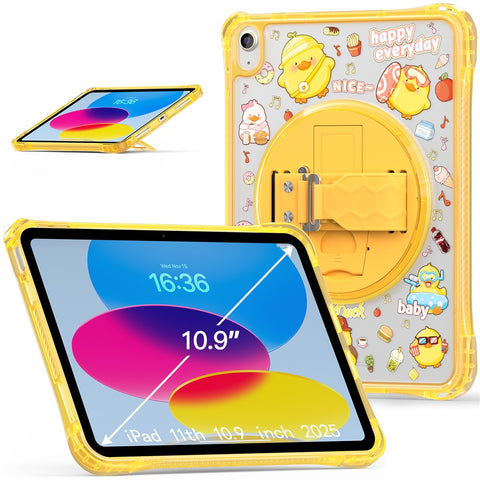 For iPad (2025)  /  10.9 (2022) Case Kickstand Hand Strap Imprint PC + TPU + Acrylic Tablet Cover