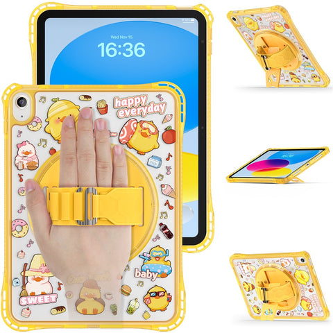 For iPad (2025)  /  10.9 (2022) Case Kickstand Hand Strap Imprint PC + TPU + Acrylic Tablet Cover