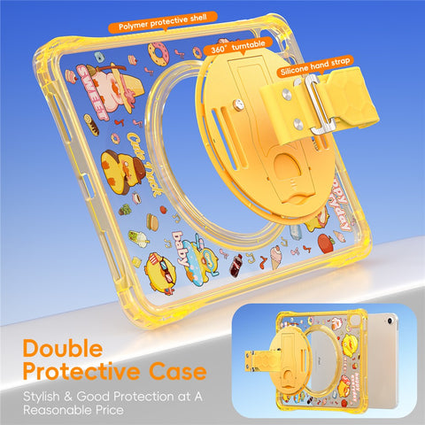 For iPad (2025)  /  10.9 (2022) Case Kickstand Hand Strap Imprint PC + TPU + Acrylic Tablet Cover