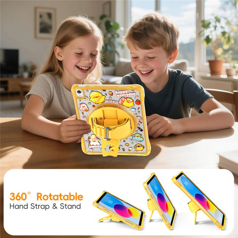 For iPad (2025)  /  10.9 (2022) Case Kickstand Hand Strap Imprint PC + TPU + Acrylic Tablet Cover