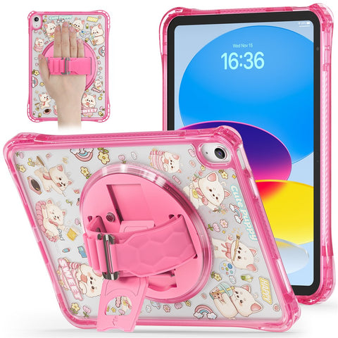 For iPad (2025)  /  10.9 (2022) Case Kickstand Hand Strap Imprint PC + TPU + Acrylic Tablet Cover