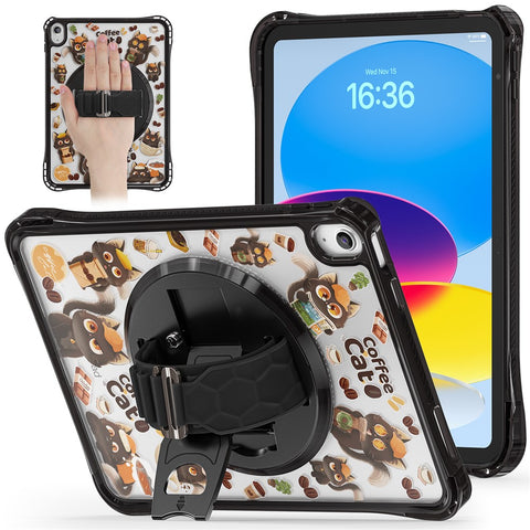 For iPad (2025)  /  10.9 (2022) Case Kickstand Hand Strap Imprint PC + TPU + Acrylic Tablet Cover