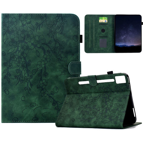 For Lenovo Idea Tab Pro / Tab P12 Pro Gen 2 Case Imprinted Plum Blossom Stand Card Slots Leather Tablet Cover with Auto Sleep / Wake