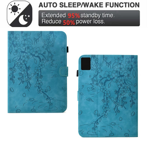 For Lenovo Tab M11 / Xiaoxin Pad 11 2024 Case Imprinted Plum Blossom Stand Card Slots Leather Tablet Cover with Auto Sleep / Wake