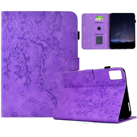 For Lenovo Tab M11 / Xiaoxin Pad 11 2024 Case Imprinted Plum Blossom Stand Card Slots Leather Tablet Cover with Auto Sleep / Wake