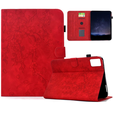 For Lenovo Tab M11 / Xiaoxin Pad 11 2024 Case Imprinted Plum Blossom Stand Card Slots Leather Tablet Cover with Auto Sleep / Wake